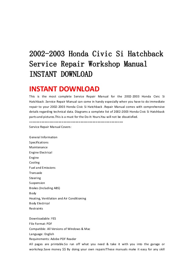 1990 Honda Civic Hatchback Service Manual Download